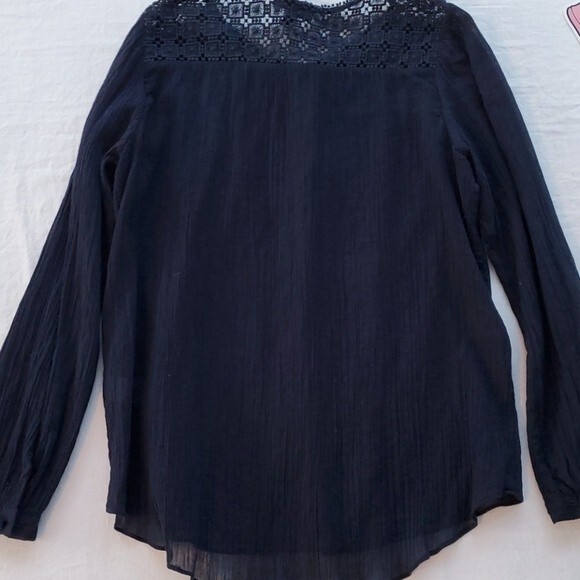 J. CREW NAVY BLUE LIGHTWEIGHT GAUZY COTTON PEASANT TOP LACE SIZE 10 - Picture 5 of 6